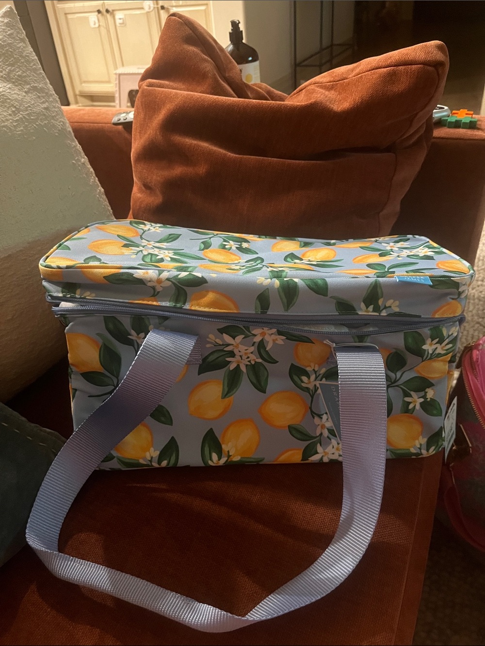 Draper James Light Blue Lemon-Print Insulated Picnic Cooler
